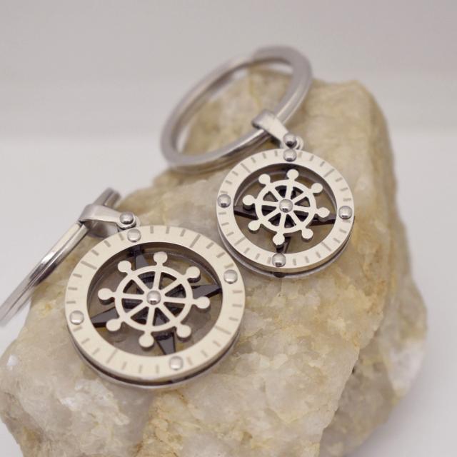 Couples Matching Compass Rudder Stainless Steel Keychains